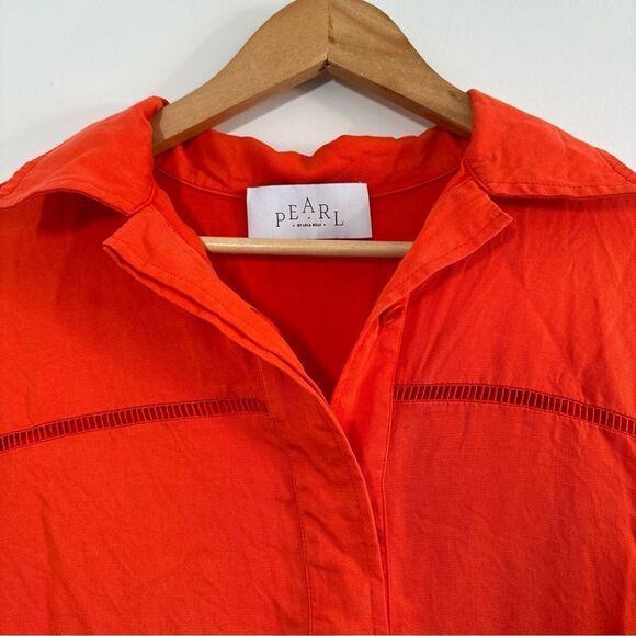 Pearl By Lela Rose Collared Tunic Shift Dress Tencel Linen Size Large Orange - Picture 2 of 9